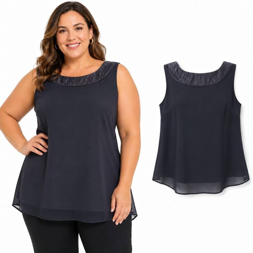 Le Bos Navy Sleeveless Blouse Size 16